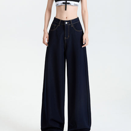 Denim Blue Wrinkle-Resistant Non-Iron Straight-Leg Jeans for Women, New Spring/Summer Style, Drapey Lazy Style Wide-Leg Casual Pants