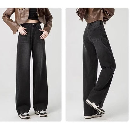 Autumn and Winter 2024 New Retro High Waist Jeans Women's Small Wide Leg Pants Mop Loose Straight Leg Pants