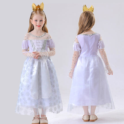 Children's Princess Alice White Queen White Dress High-End Cosplay Princess Dress Performance Costume