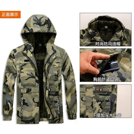 Autumn and winter velvet labor protection overalls camouflage suit men's thickened wear-resistant cold-proof warm leisure overcoat