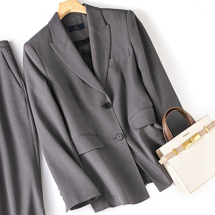 Endi Women's Suit Set with a High-End Feel, Spring Season, Light Professional Style, Slim Fit, High-End Design, Gray Two-Piece Blazer Set