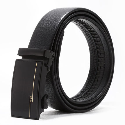 Automatic buckle men's belt young luxury business fashion Korean version of simple litchi pattern black pants belt wholesale