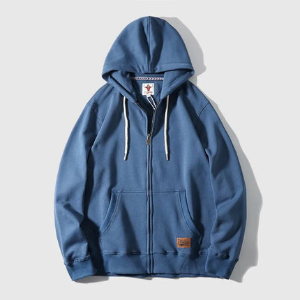 High weight cotton blended technology brushed brushed zipper cardigan solid color warm hooded sweater couple coat