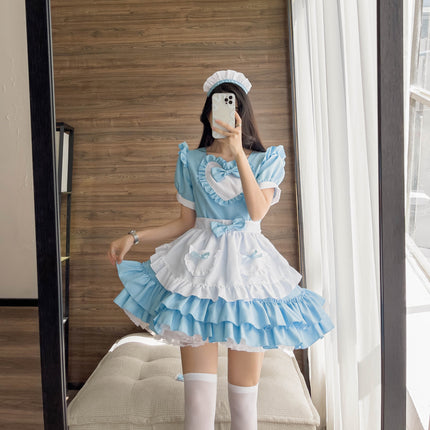 Japanese-Style Sexy Cream Sweetheart Maid Outfit Blue Pure Lolita Dress