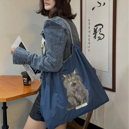Summer Women's Nylon Bag, Versatile Cartoon Women's Bag, Fashionable Oxford Bag, Large Capacity Shopping Bag, Embroidered Shoulder Bag