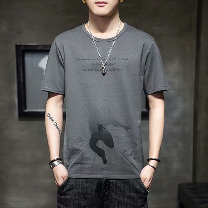 Short-Sleeved Men's Thin Simple 2024 T-Shirt New Loose Round Neck Summer Ins Trendy Hong Kong Style Student Male Street Stall Wholesale