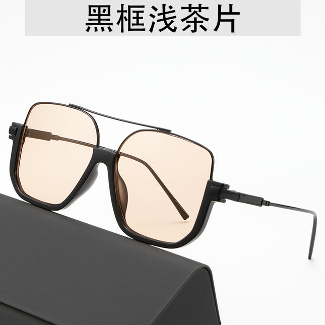Cross-Border Double-Beam Brown Sunglasses Transparent Black Retro High-End Sunglasses Unisex Large Frame Glasses