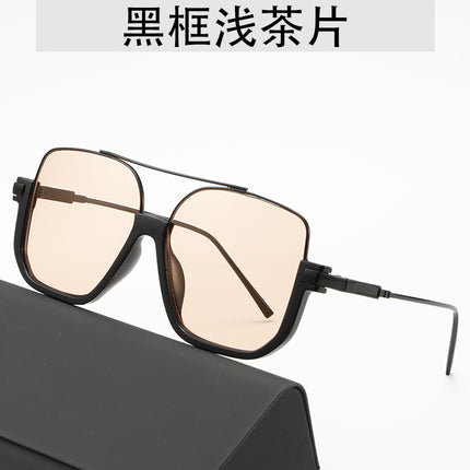 Cross-Border Double-Beam Brown Sunglasses Transparent Black Retro High-End Sunglasses Unisex Large Frame Glasses