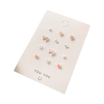 Sweet Small Fresh Simple Silver Needle Small Ear Stud suit Small Exquisite Cute Gentle Girl Heart Ring New Spring Style