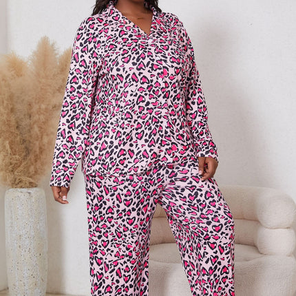 Autumn New Leopard Print Long-sleeved Top Trousers Cardigan Pajamas 2-piece Cross-border Home Clothes for plus size