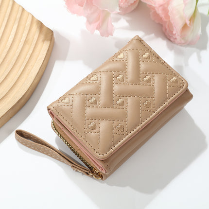 Cross-Border New Women's Short Wallet Simple Embroidered Heart Pu 70% off Card Holder Multi-Card Slot Wallet All-In-One Bag