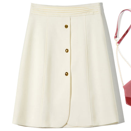 B1615 spring/summer 2023 Women's new front Middle Fork nail buckle skirt waist pleated overskirt