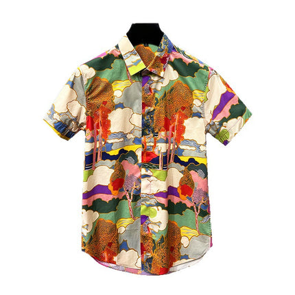 Light Luxury Handsome Men's Clothing Men's Trendy Versatile Shirts Digital Printing Men's Short-Sleeved Shirts Light Luxury and High-End