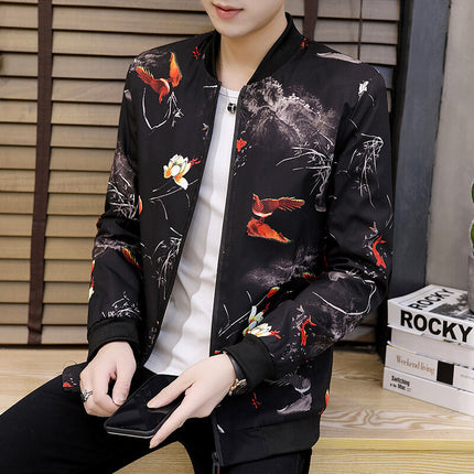 Korean style youth thin wolf head coat men's spring and autumn floral jacket men's foreign trade cross-border men's clothing wholesale