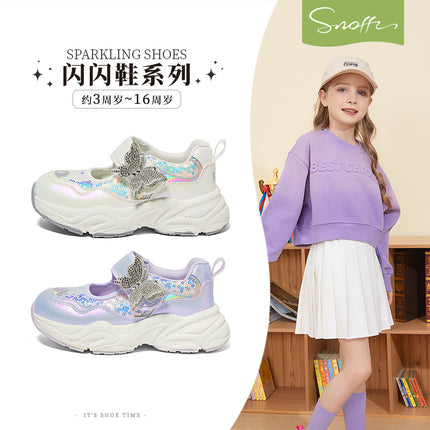 [Special Offer] Snafy Girls' Sneakers 2025 Spring and Autumn New Style Casual Lightweight Breathable Soft Sole Sparkling