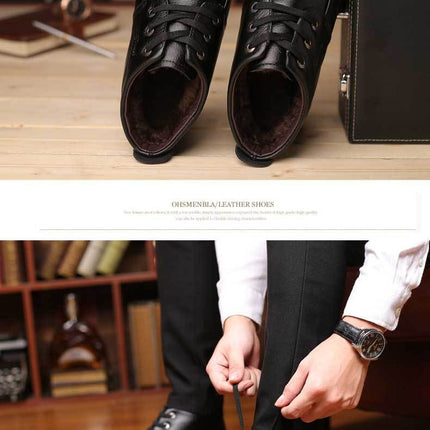 Winter cotton shoes men's leather fleece-lined thick warm high-top non-slip soft bottom middle-aged and elderly cotton shoes dad shoes