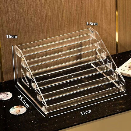Storage Box with Transparent Desktop Ladder Shelf Stand, Badge Holder, Acrylic Storage Box