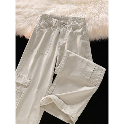 American-style Denim overalls spring slim loose straight trousers fashion wide leg pants mop pants ins style