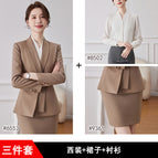 Brown suit + short skirt + shirt / S