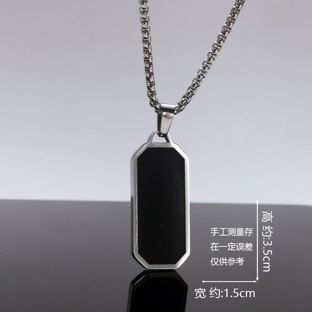 Men's Necklace Stainless Steel Glue Drop Hangtag Plain Face Pendant Geometric Fashion Simple Engraving Jewelry Necklace