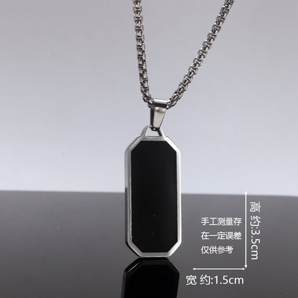 Men's Necklace Stainless Steel Glue Drop Hangtag Plain Face Pendant Geometric Fashion Simple Engraving Jewelry Necklace