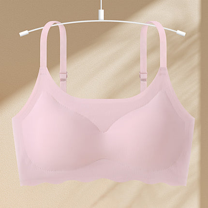 Traceless Ice Silk Beautiful Back Underwear Women's Gather-up Thin Rimless One-piece Sleeping Bra Sports Camisole