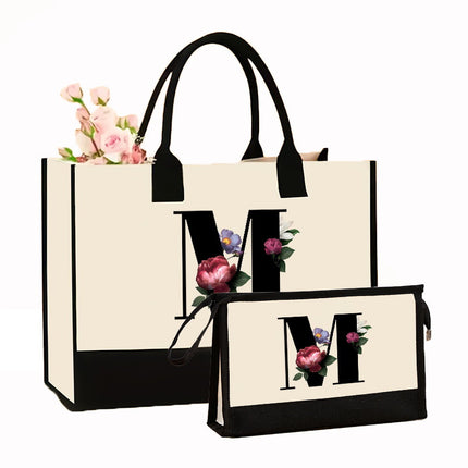 Cross-border Hot-selling Canvas Shoulder Bag Cosmetic Case Bag Contrast Printed Portable Zipper Clutch Bag Storage Case