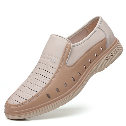 Factory wholesale spring men's leather shoes cowhide white apricot dad leather shoes sandals business casual hollow men's shoes
