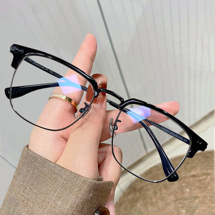 Half Frame Glasses Frame for Women Ultra Light Pure Titanium Transparent Grey Myopia Lens Titanium Frame Retro Cat Ear Eye Frame for Men