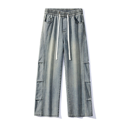 Straight-Leg Jeans for Men, Thin Summer New Design, Loose Trousers for Middle School Students, High Street Retro Casual Pants