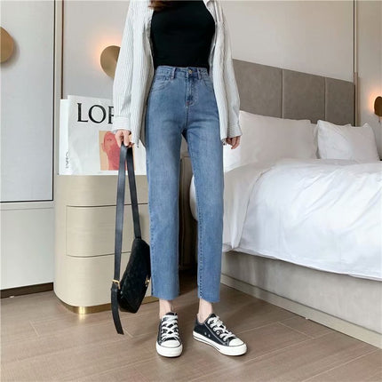 Retro high waist straight jeans for women 2024 Summer new style small loose slimming pipe pants popular
