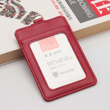 Leather Lanyard Work Id Card Holder with Multiple Card Slots, Customizable Company Logo