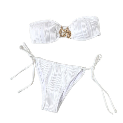 European and American Export 2025 New Fashion Pure Color Sexy Sexy Lace-Up Backless Split Swimsuit Women's Bikini Swimsuit