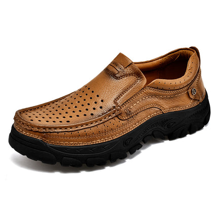 Tooling Shoes Men's 2025 New Summer Breathable Hollow-out Leather Shoes Men's Genuine Leather Outdoor Sports Mountaineering Low-top Casual Shoes