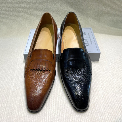 Shoes Men Original First-Layer Cowhide Men's Wedding Dress Shoes Elegant Tassel Slip-On Pointed Toe Loafers
