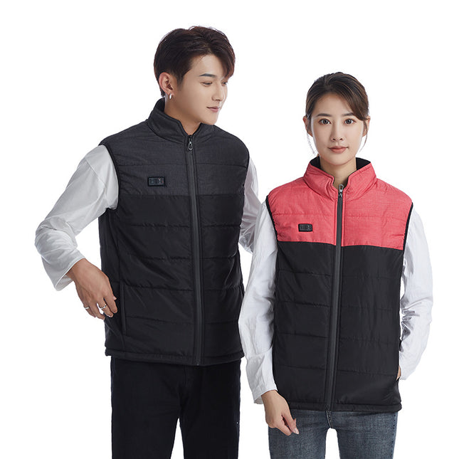 Winter Dual-Control Nine-Zone Color-Blocked Heated Vest, Smart Electric Heating Thermal Clothing, Cross-Border Wholesale, Men's Sleeveless Thermal Wear