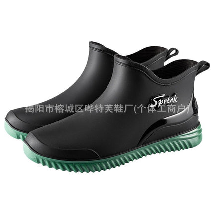 Men's Short Rain Boots, Fishing Shoes, Fleece-Lined, Car Wash Work Rubber Shoes, Adult Kitchen Waterproof Shoes, Men's Fleece-Lined Warm Shoes