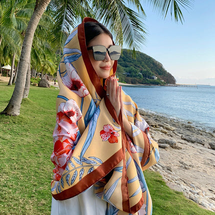 Ethnic Style Printed Silk Scarf Women's Seaside Travel Sun Protection Gauze Air Conditioning Warm Scarf Versatile Long Shawl