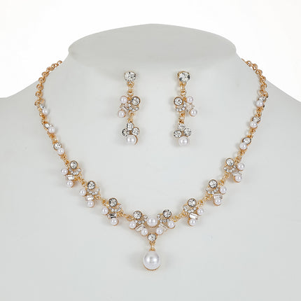 Bridal Dress Distinctive European and American Pearl Necklace Earrings Set Women's Fashion Elegant Explosive Alloy Drop Shape