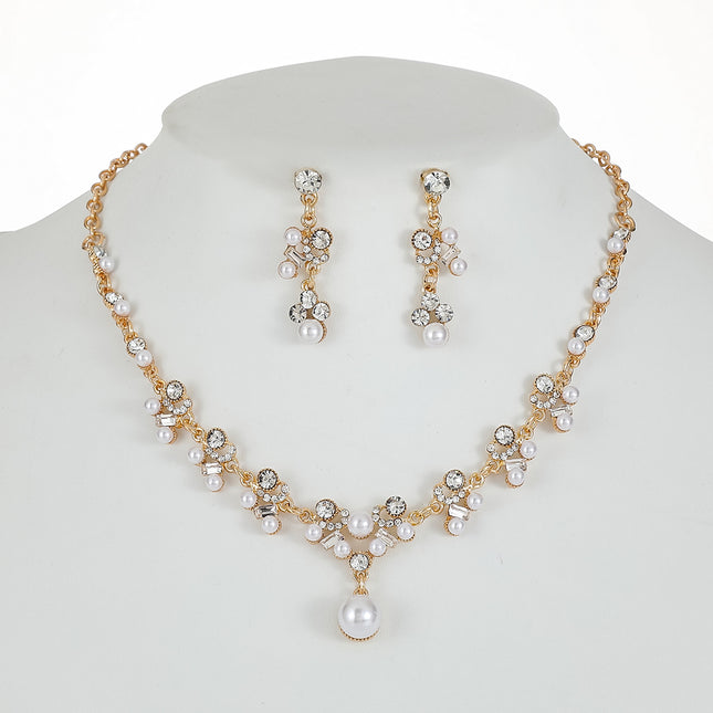Bridal Dress Distinctive European and American Pearl Necklace Earrings Set Women's Fashion Elegant Explosive Alloy Drop Shape