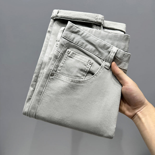 2024 Youth Fashionable American Style Fashionable Brand High Grade Grey Jeans Men's Slim-fit Skinny Pants light gray in stock Whole Sheet
