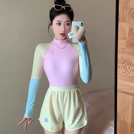 Women's Swimsuit Dopamine Style One-Piece Slim Conservative Slimming Age-Reducing Sun Protection Long-Sleeved Vacation Surfing Hot Spring