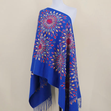 Foreign Trade Imitation Cashmere Sunflower Sunflower Embroidered Flower Scarf Shawl Holiday Ethnic Style Travel Cloak 350g