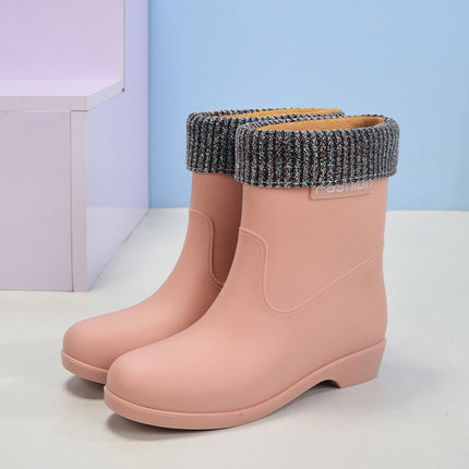 Fashionable Women's Short Rain Boots, Warm Cotton Rain Boots, Women's Kitchen Canteen Water Shoes, Bathroom Non-Slip Rubber Shoes, Women's Rain Boots