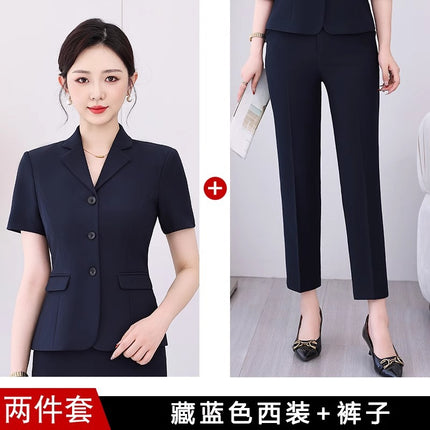 Short-sleeved Suit suit Hotel Lobby Manager Work Clothes Summer Three-button Women's Professional Dress Pants Front Desk Leader Dress