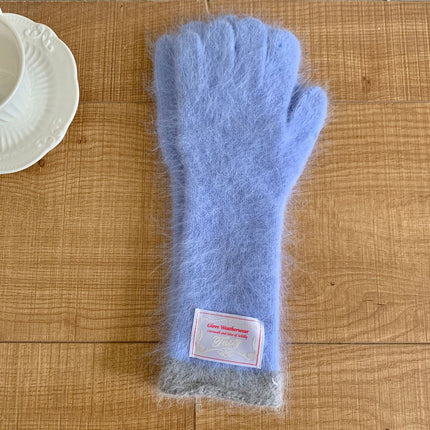 Ins blogger with rabbit fur long gloves color matching knitted finger can play mobile phone cloth label fashion ladies gloves