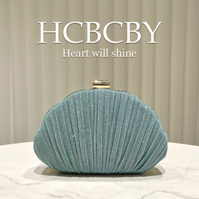 Mint Green Shiny Shell Shape Striped Clutch Bag Women's Fashionable Simple Elegant Box Dinner Bag