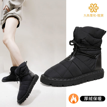 Clearance Cross-Border Snow Boots for Travel to Russia, Large Collar, Black, Fashionable, Warm, Thick Fur Lining, Anti-Slip Snow Boots