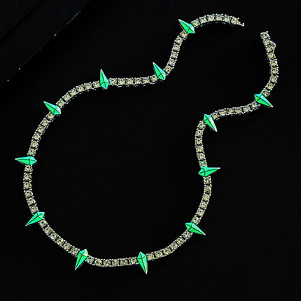 Hip-hop rap fluorescent black panther necklace high quality all-match trendy men's alloy diamond tennis chain Cuban chain wholesale