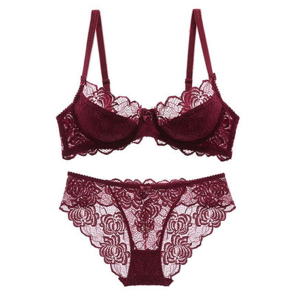 Cross-border Sexy Lace Underwear Women's Thin Transparent Large Chest Small plus size Bra Anti-sagging Upper Bra suit